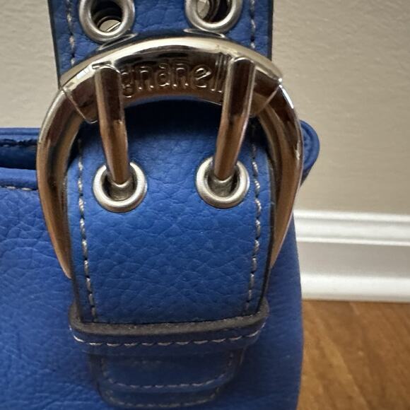 Tignanello Perfect 10 Handbag Purse Blue Pebbled Leather Double Handles - Picture 3 of 12